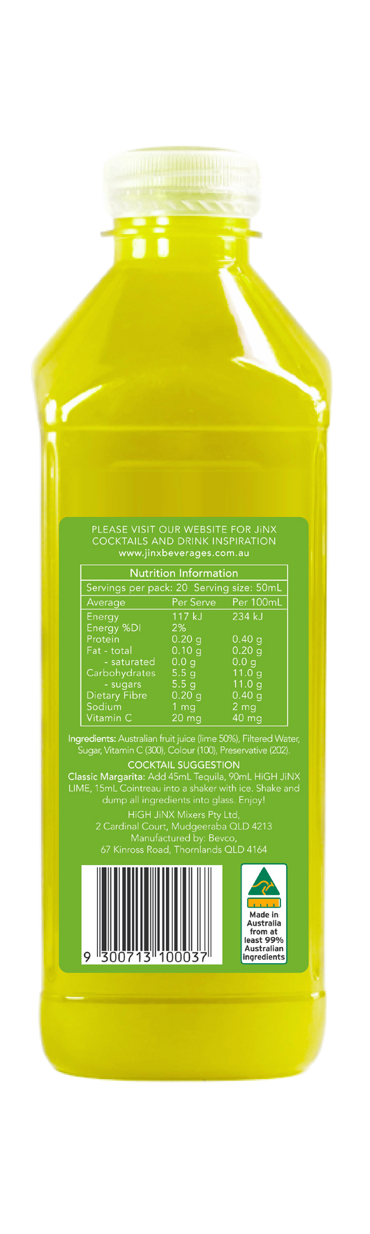 Real Fruit LIME Cocktail Mix 1 Ltr