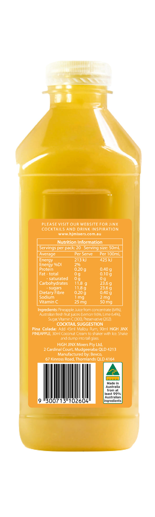 Real Fruit PINEAPPLE Cocktail Mix 1 Ltr