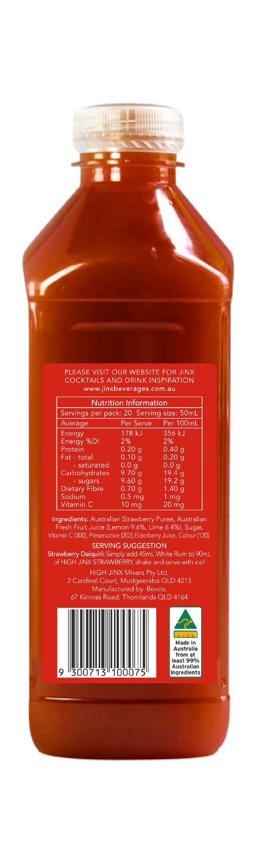 Real Fruit STRAWBERRY Cocktail Mix 1 Ltr