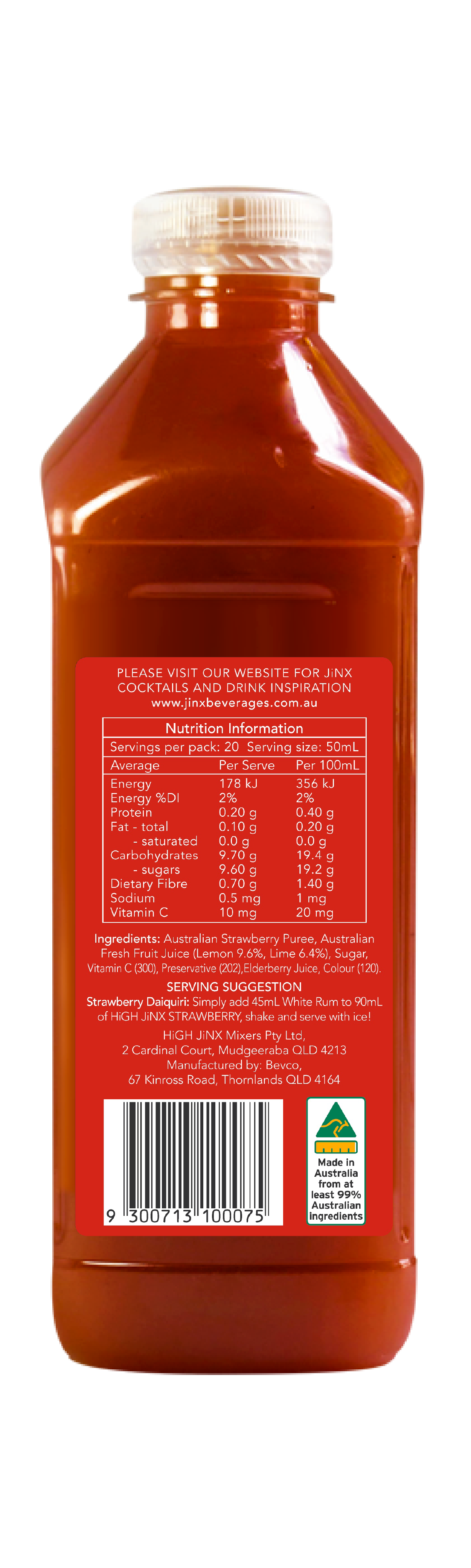 Real Fruit STRAWBERRY Cocktail Mix 1 Ltr
