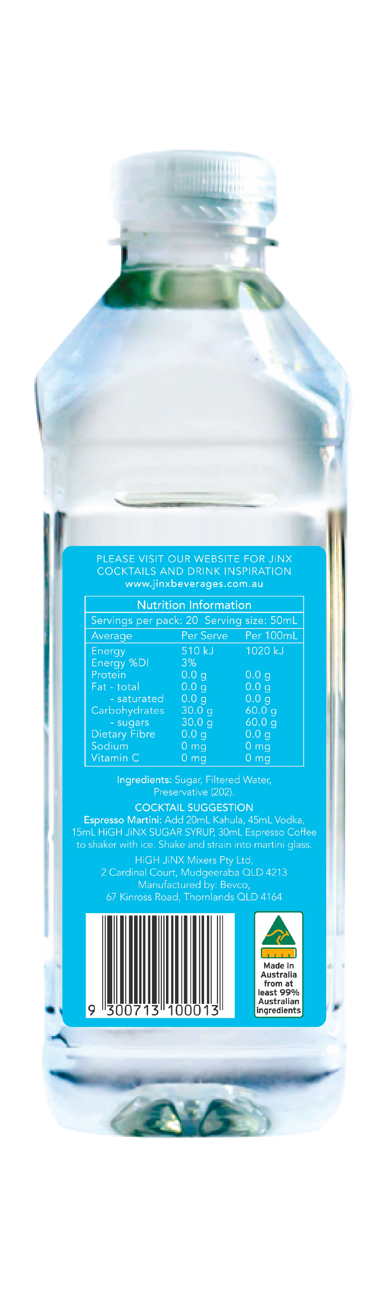 Sugar Syrup Cocktail/Drink Mixer 1 Ltr